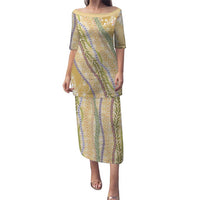 Yellow Palaka Hawaii Leis Family Matching Puletasi and Hawaiian Shirt Hawaiian-plaid Elegant Tropical Vibes LT14 Mom's Dress Yellow - Polynesian Pride