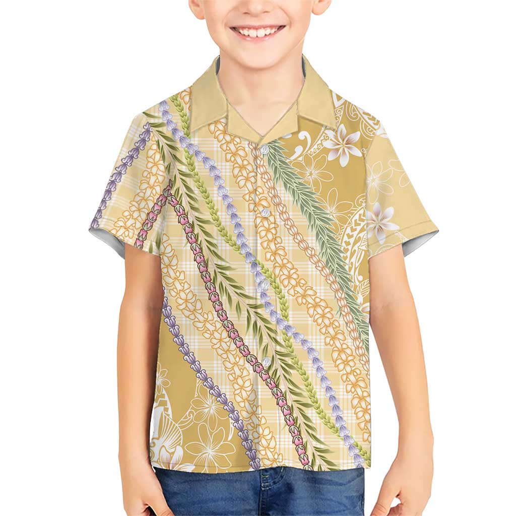 Yellow Palaka Hawaii Leis Family Matching Puletasi and Hawaiian Shirt Hawaiian-plaid Elegant Tropical Vibes LT14 Son's Shirt Yellow - Polynesian Pride