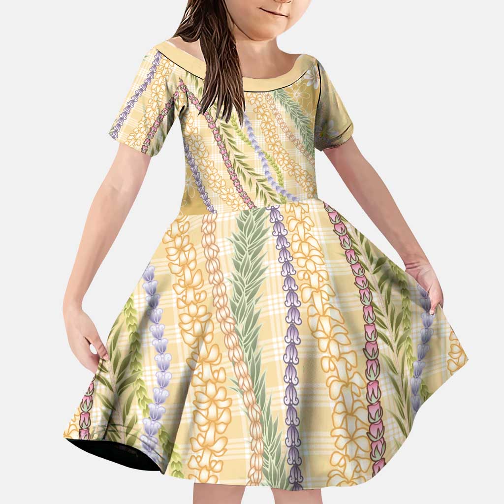 Yellow Palaka Hawaii Leis Family Matching Summer Maxi Dress and Hawaiian Shirt Hawaiian-plaid Elegant Tropical Vibes LT14 Daughter's Dress Yellow - Polynesian Pride