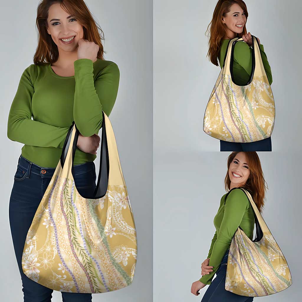 Yellow Palaka Hawaii Leis Grocery Bag Hawaiian-plaid Elegant Tropical Vibes - Polynesian Pride