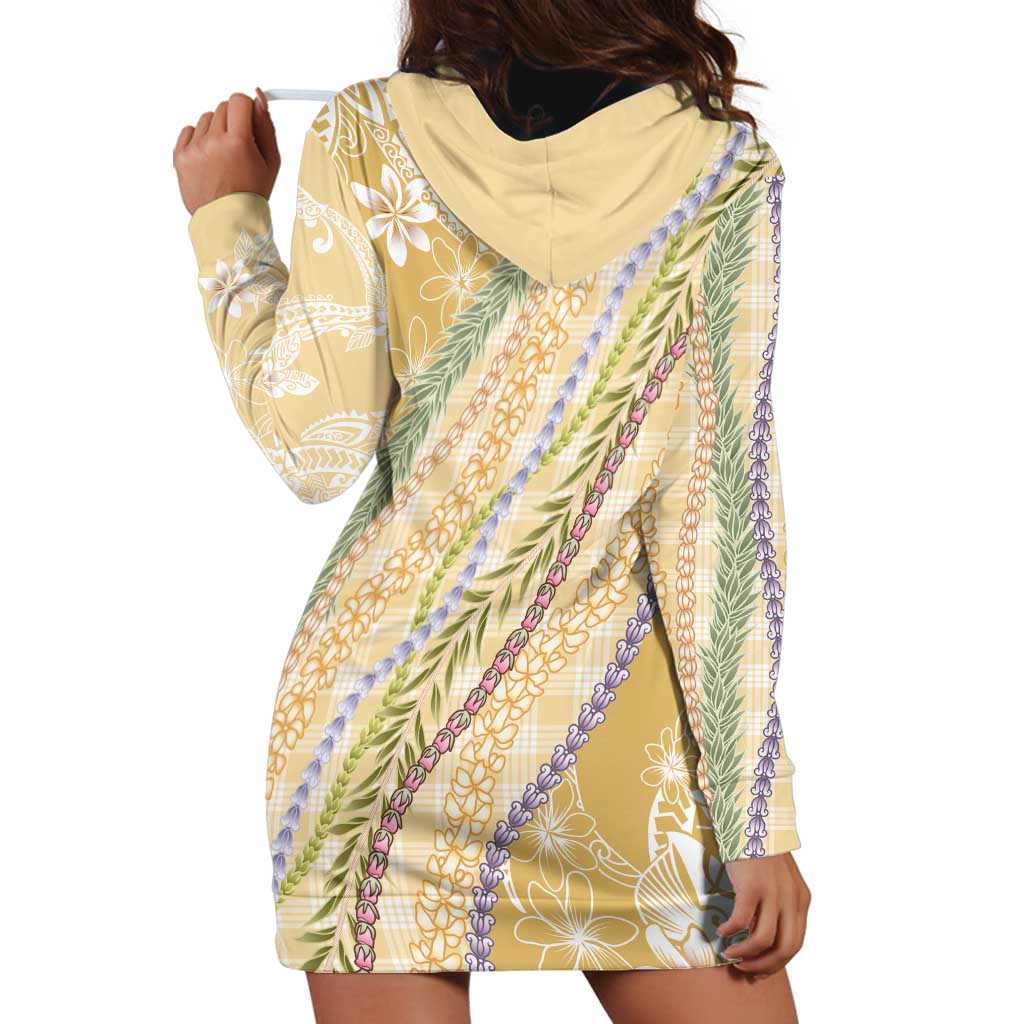 Yellow Palaka Hawaii Leis Hoodie Dress Hawaiian-plaid Elegant Tropical Vibes LT14 - Polynesian Pride