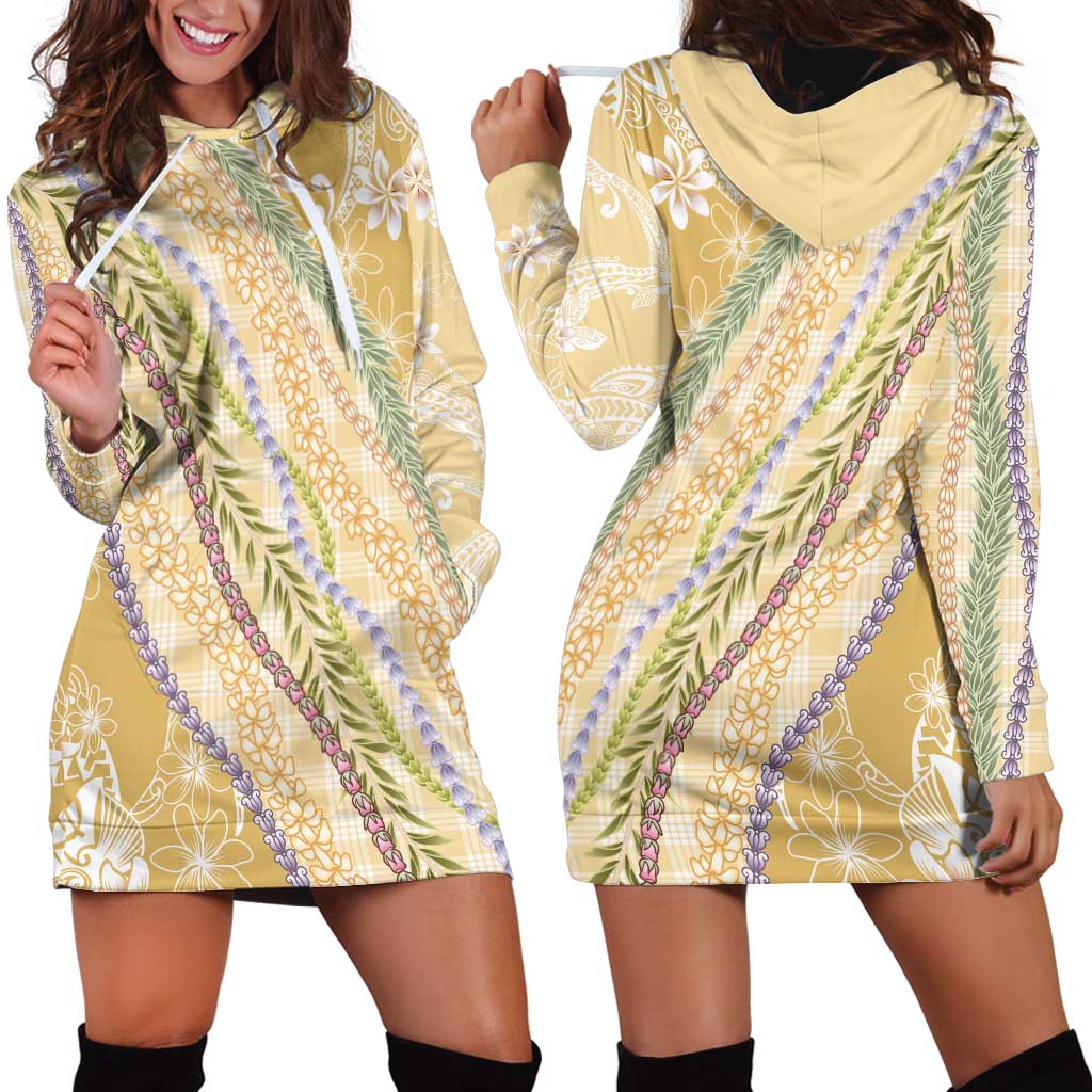 Yellow Palaka Hawaii Leis Hoodie Dress Hawaiian-plaid Elegant Tropical Vibes LT14 - Polynesian Pride