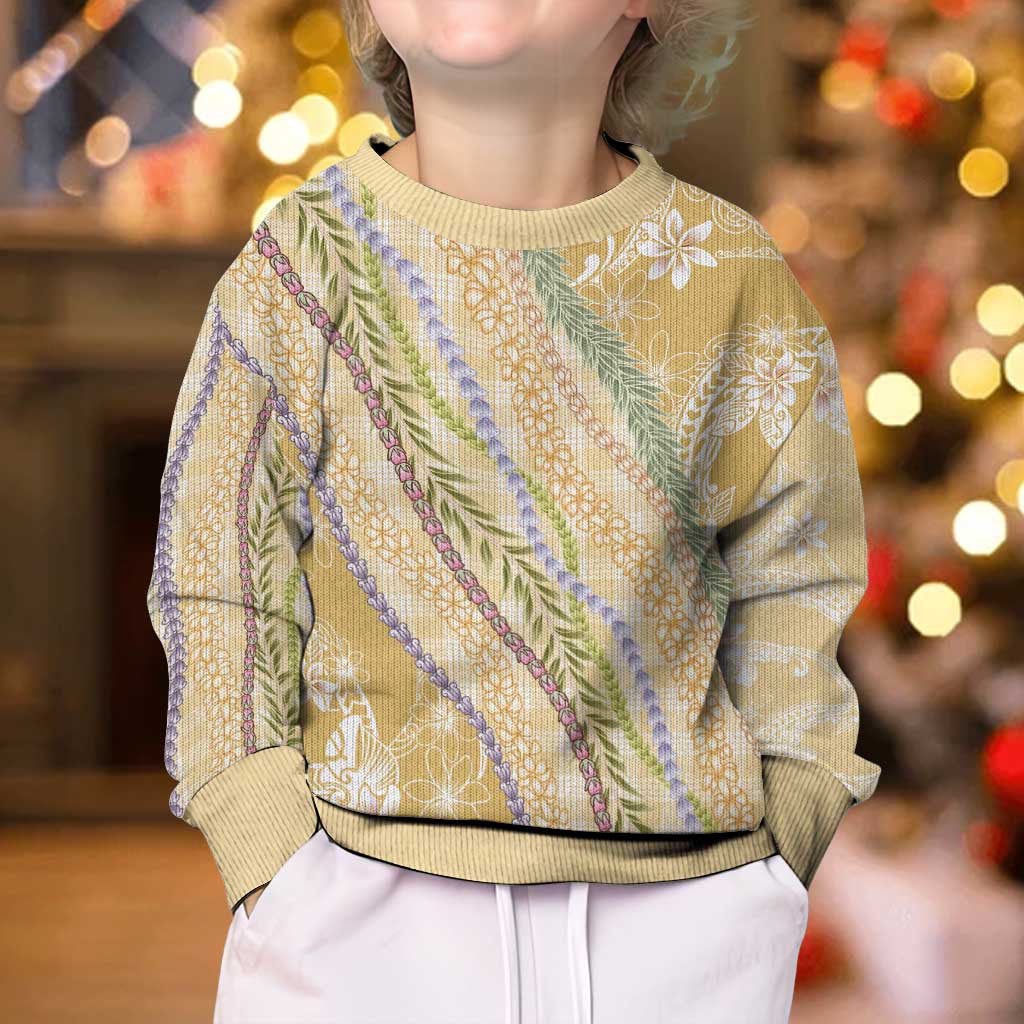 Yellow Palaka Hawaii Leis Kid Ugly Christmas Sweater Hawaiian-plaid Elegant Tropical Vibes - Polynesian Pride
