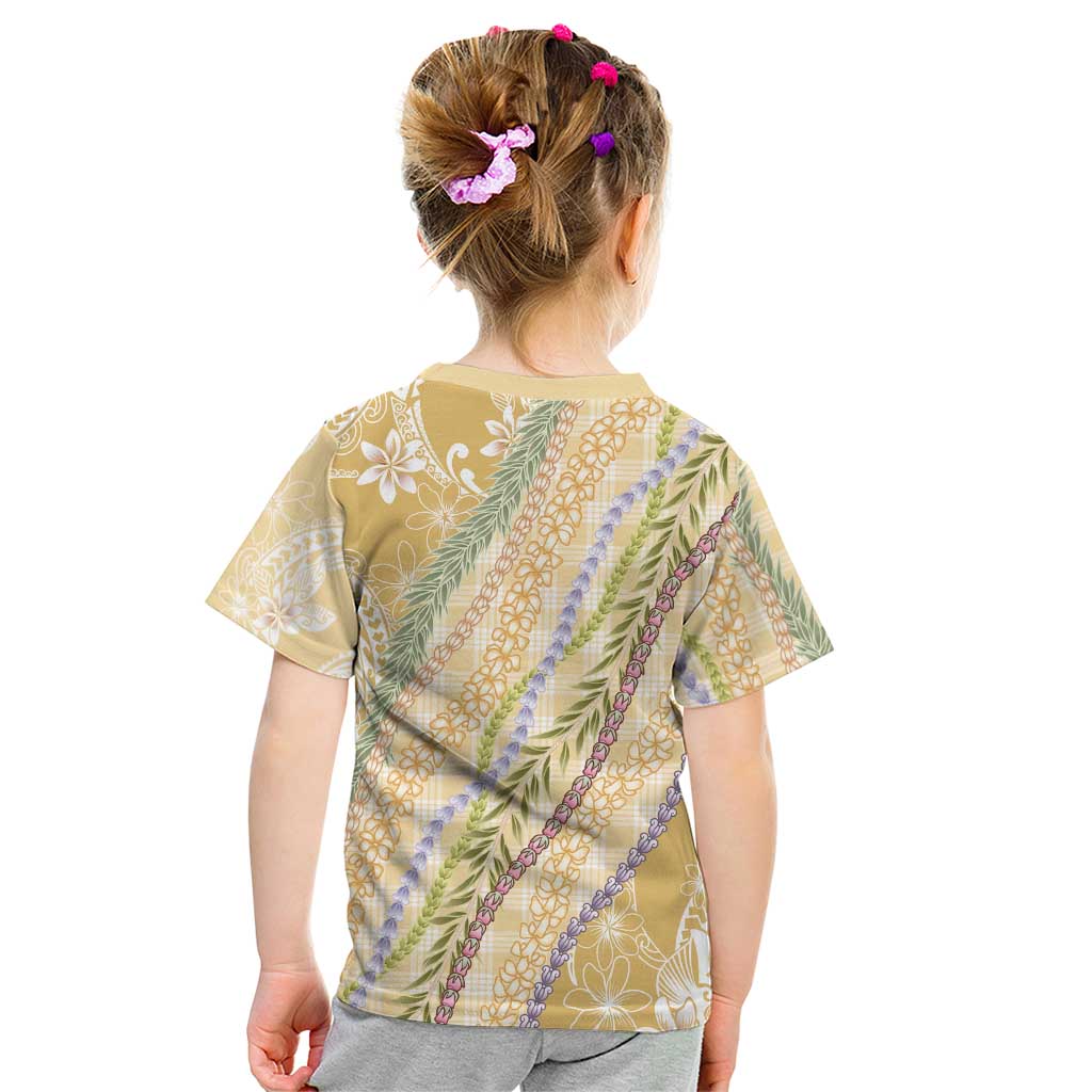 Yellow Palaka Hawaii Leis Kid T Shirt Hawaiian-plaid Elegant Tropical Vibes - Polynesian Pride