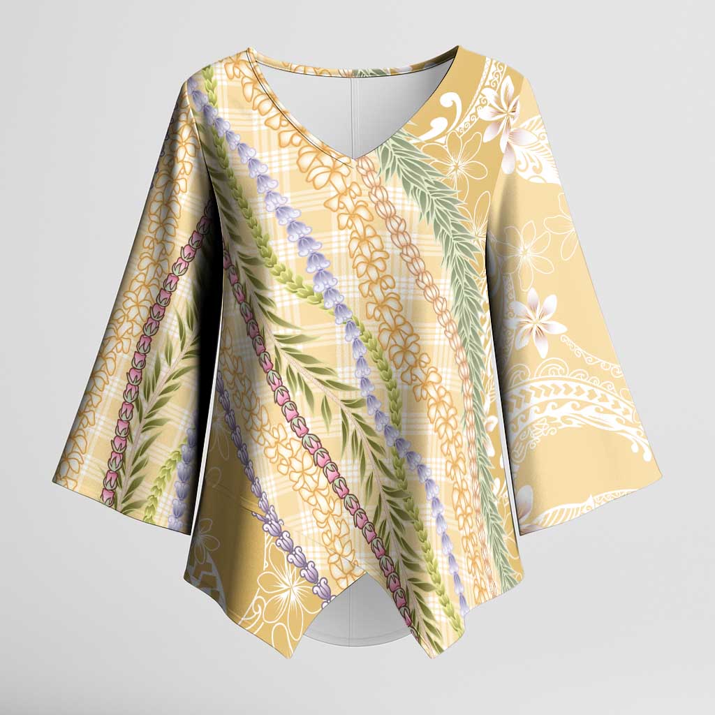 Yellow Palaka Hawaii Leis Kimono Sleeve Blouse Hawaiian-plaid Elegant Tropical Vibes - Polynesian Pride
