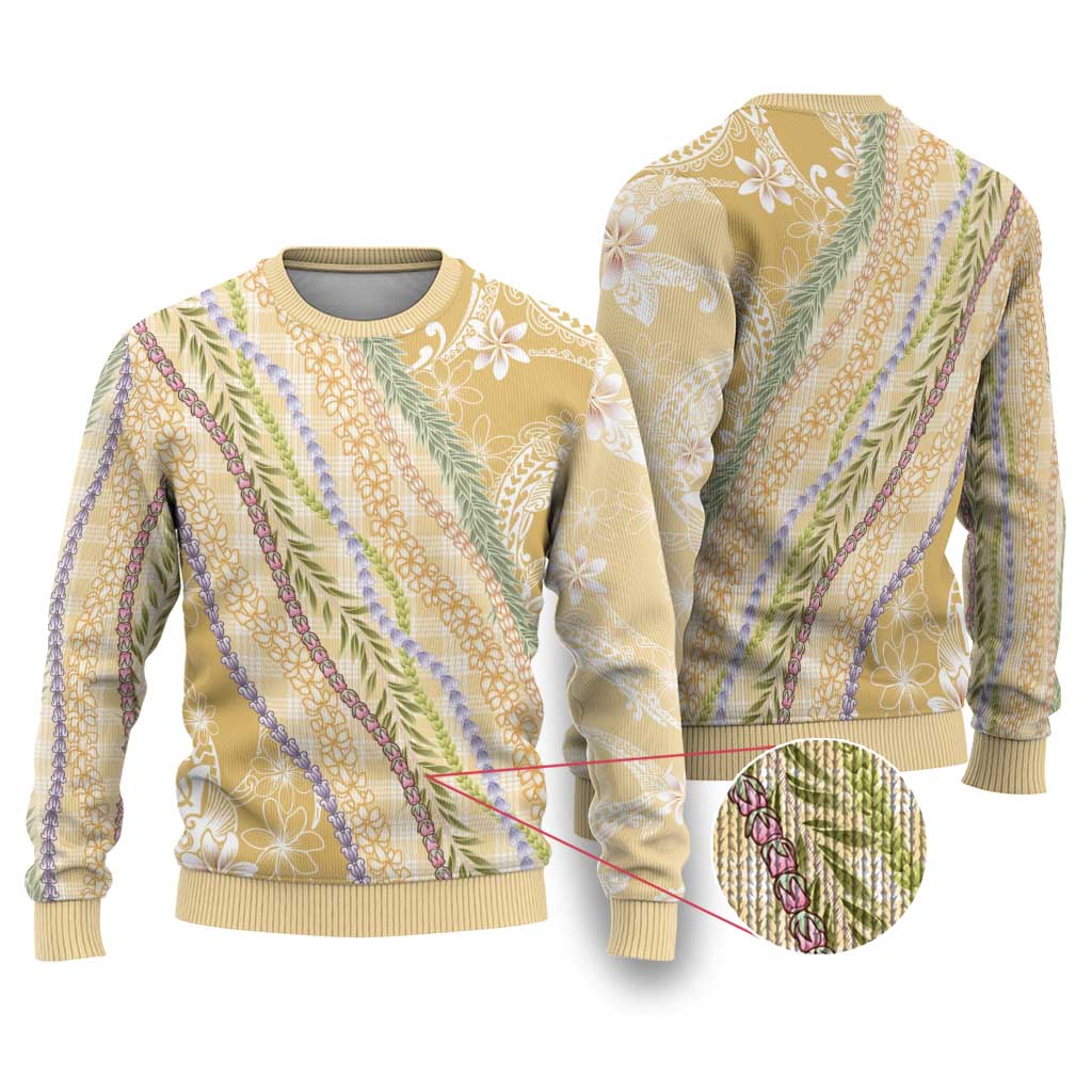 Yellow Palaka Hawaii Leis Ugly Christmas Sweater Hawaiian-plaid Elegant Tropical Vibes LT14 Yellow - Polynesian Pride
