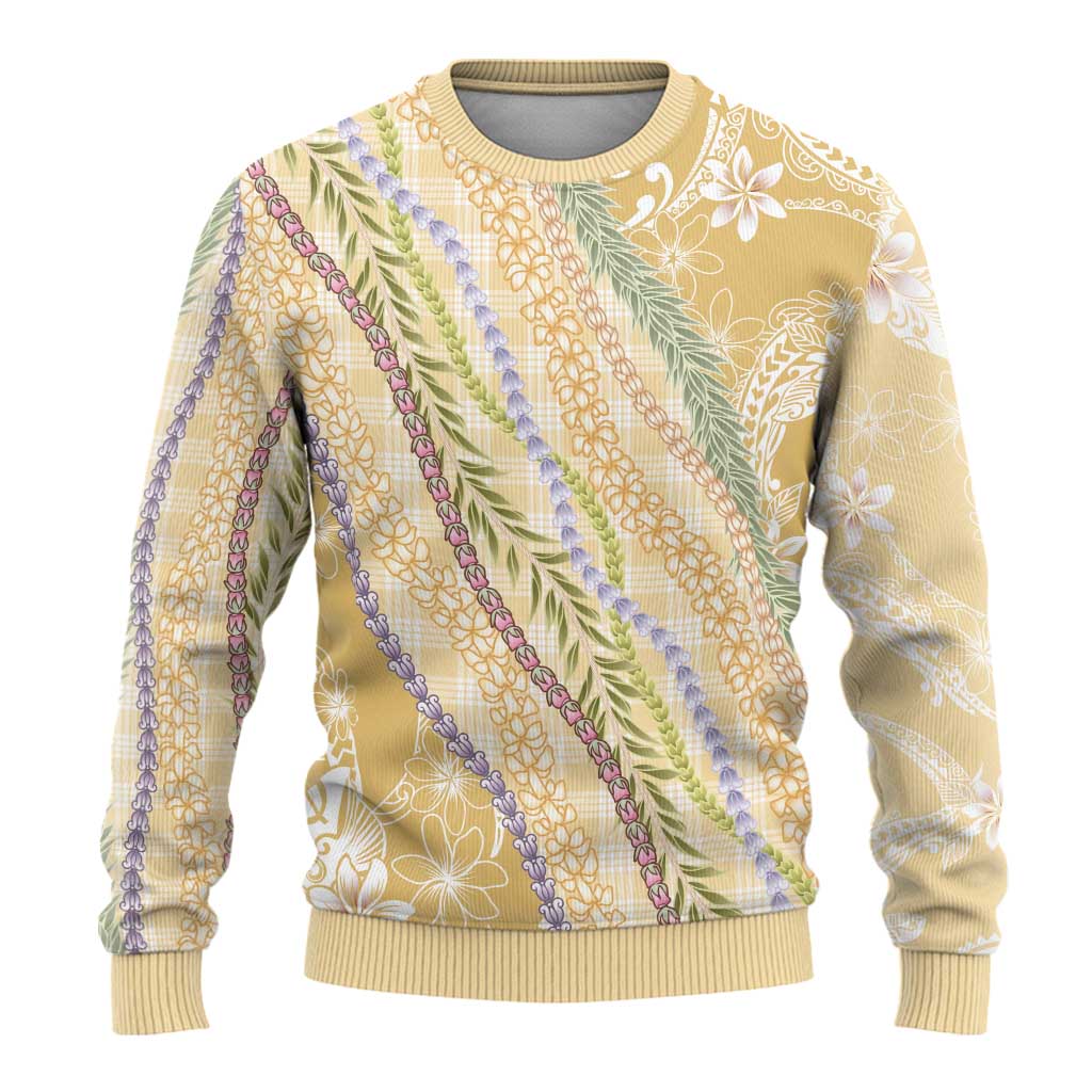 Yellow Palaka Hawaii Leis Ugly Christmas Sweater Hawaiian-plaid Elegant Tropical Vibes LT14 - Polynesian Pride