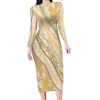 Yellow Palaka Hawaii Leis Long Sleeve Bodycon Dress Hawaiian-plaid Elegant Tropical Vibes - Polynesian Pride