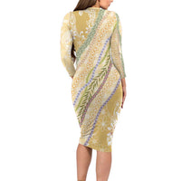 Yellow Palaka Hawaii Leis Long Sleeve Bodycon Dress Hawaiian-plaid Elegant Tropical Vibes - Polynesian Pride
