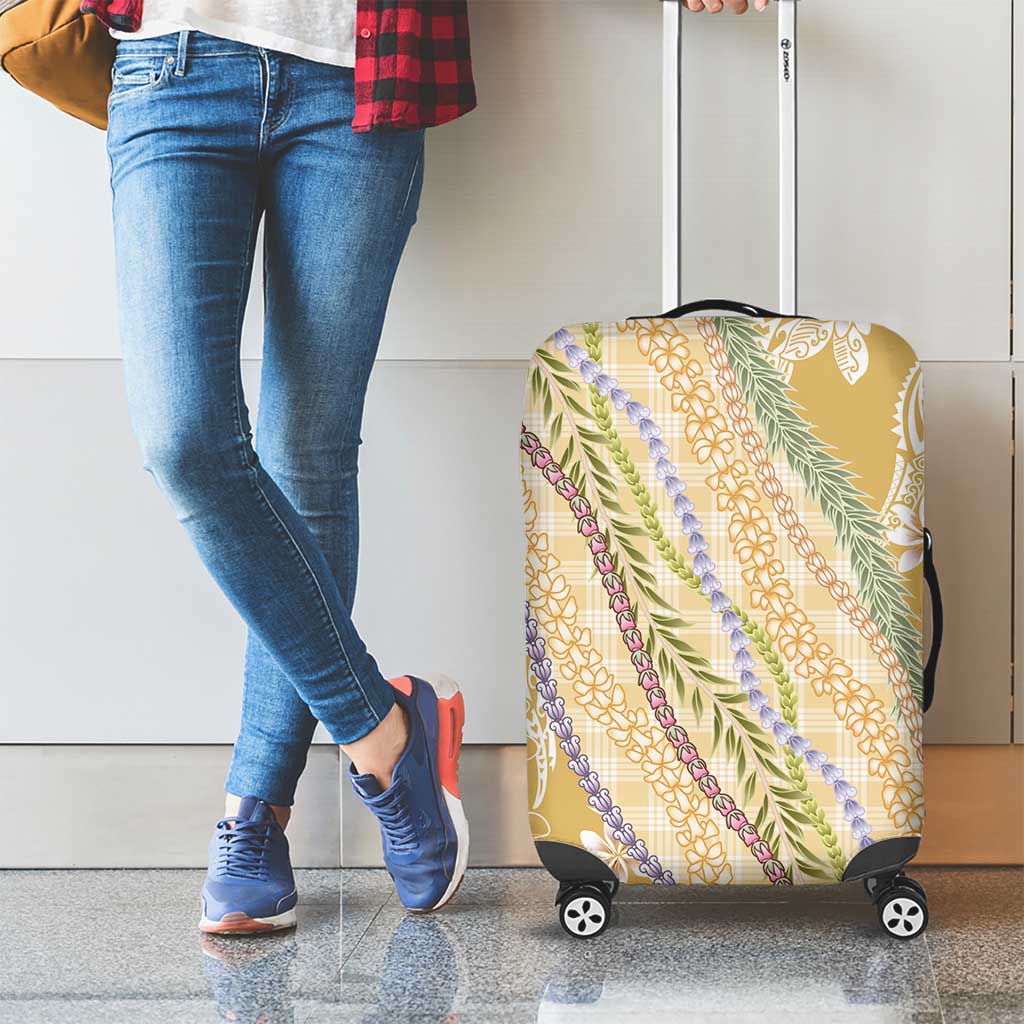 Yellow Palaka Hawaii Leis Luggage Cover Hawaiian-plaid Elegant Tropical Vibes - Polynesian Pride