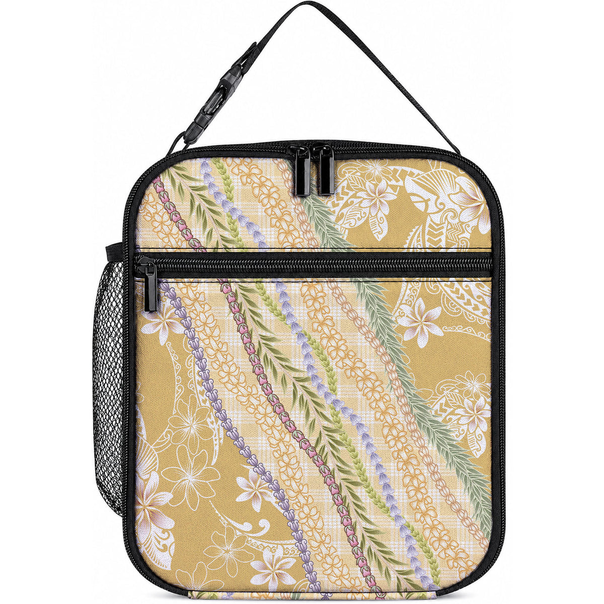 Yellow Palaka Hawaii Leis Lunch Bag Hawaiian-plaid Elegant Tropical Vibes