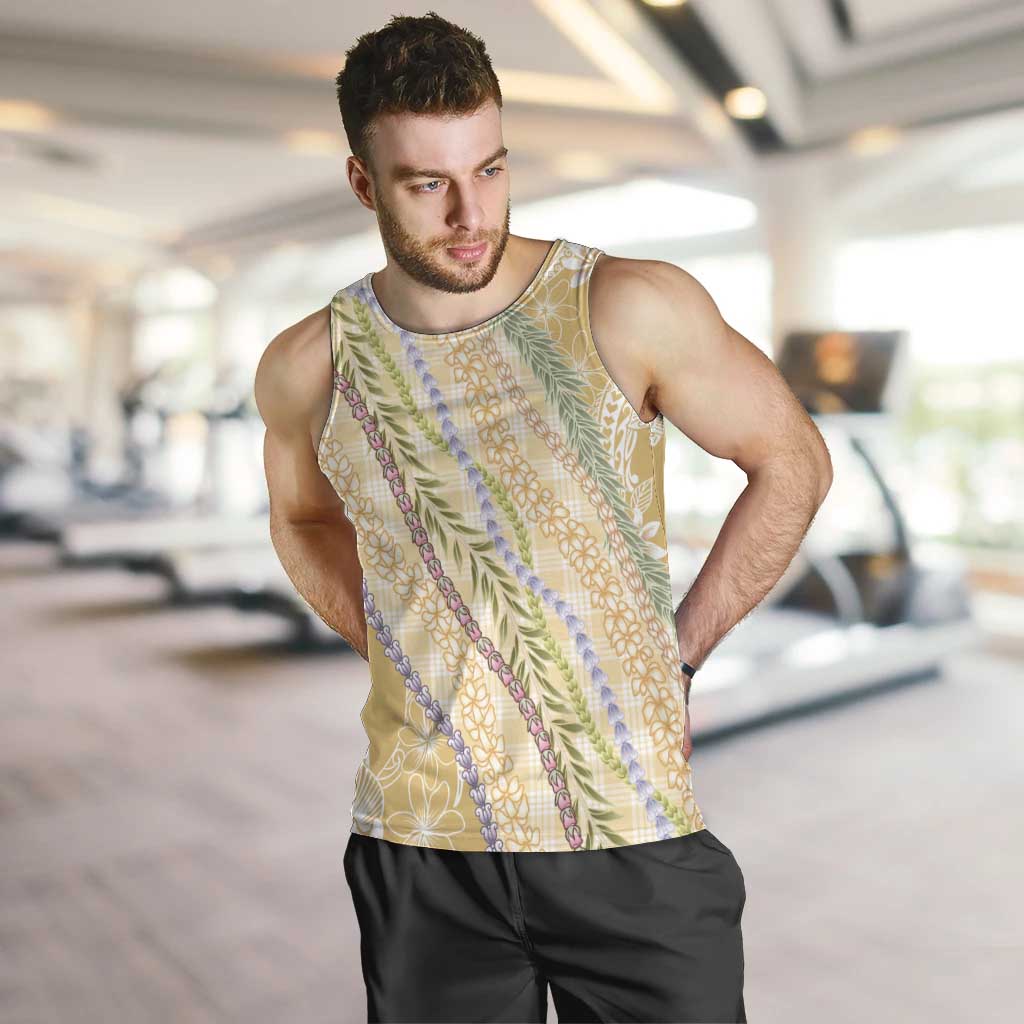 Yellow Palaka Hawaii Leis Men Tank Top Hawaiian-plaid Elegant Tropical Vibes - Polynesian Pride