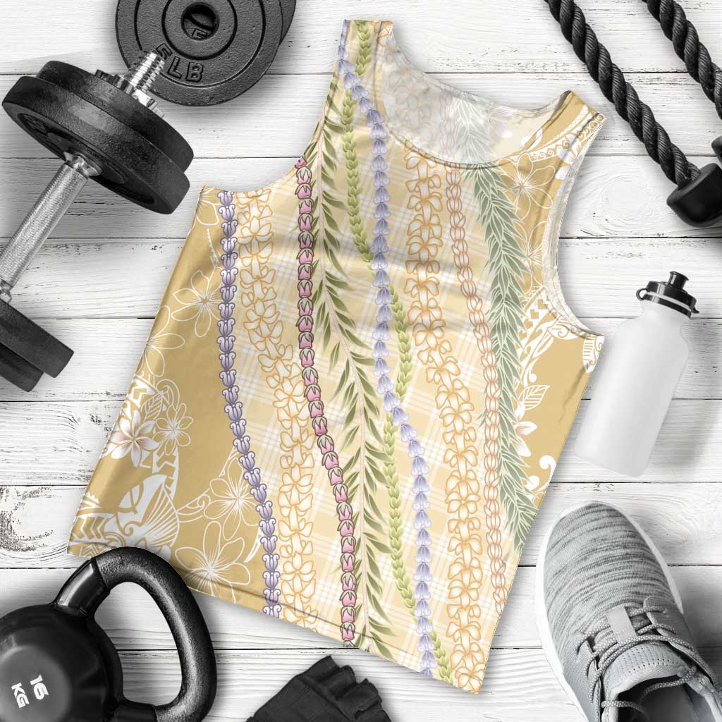 Yellow Palaka Hawaii Leis Men Tank Top Hawaiian-plaid Elegant Tropical Vibes - Polynesian Pride