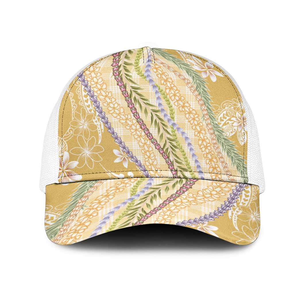 Yellow Palaka Hawaii Leis Mesh Trucker Cap Hawaiian-plaid Elegant Tropical Vibes - Polynesian Pride