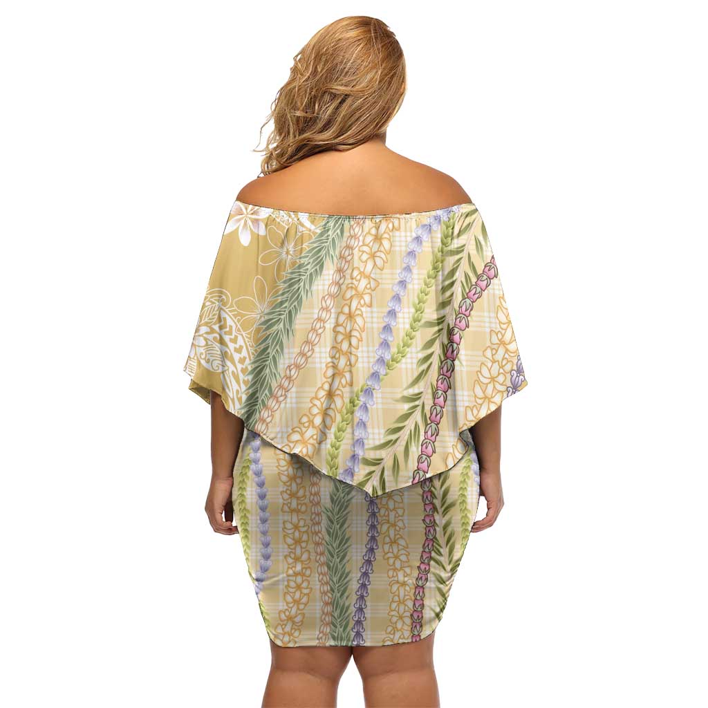 Yellow Palaka Hawaii Leis Off Shoulder Short Dress Hawaiian-plaid Elegant Tropical Vibes - Polynesian Pride