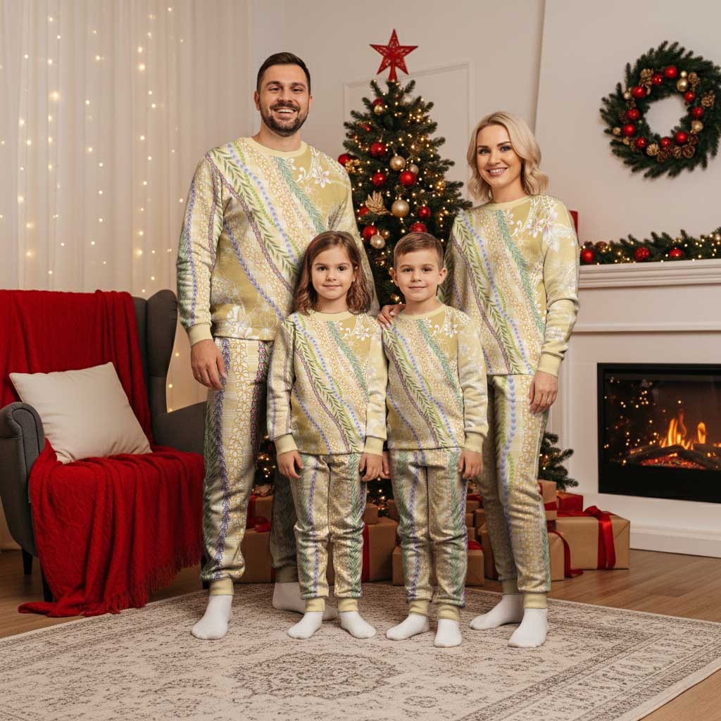 Yellow Palaka Hawaii Leis Christmas Pajama Set Hawaiian-plaid Elegant Tropical Vibes - Polynesian Pride