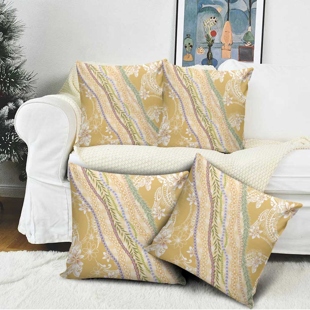 Yellow Palaka Hawaii Leis Pillow Cover Hawaiian-plaid Elegant Tropical Vibes - Polynesian Pride