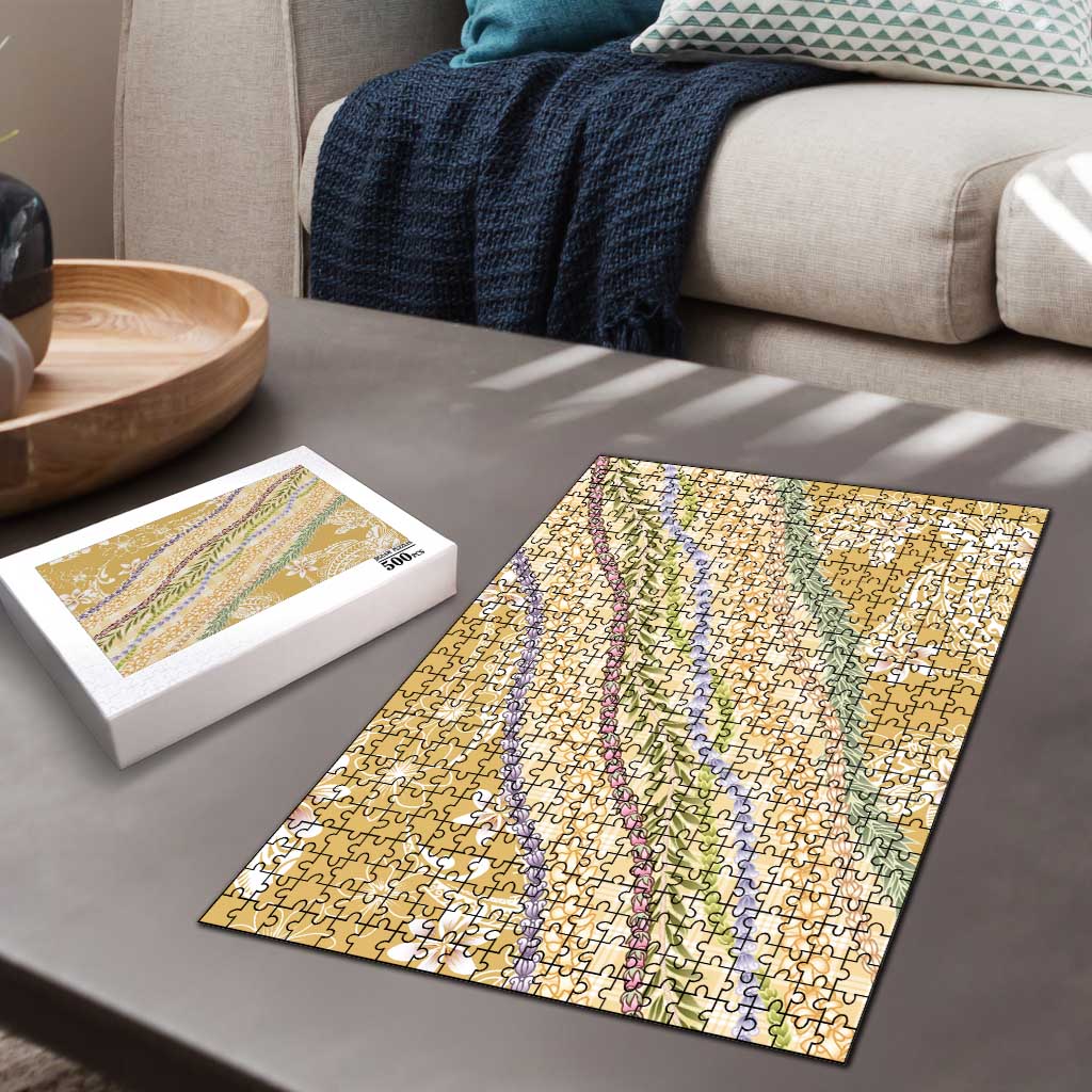 Yellow Palaka Hawaii Leis Puzzle Hawaiian-plaid Elegant Tropical Vibes - Polynesian Pride