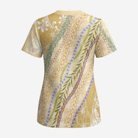 Yellow Palaka Hawaii Leis Scrub Top Hawaiian-plaid Elegant Tropical Vibes LT14 - Polynesian Pride