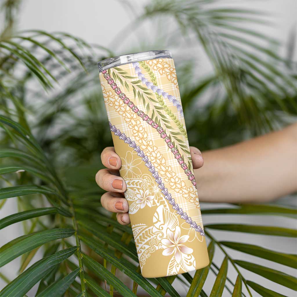Yellow Palaka Hawaii Leis Skinny Tumbler Hawaiian-plaid Elegant Tropical Vibes LT14 - Polynesian Pride