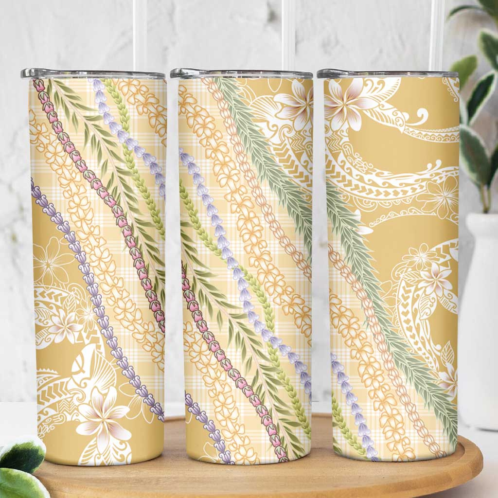 Yellow Palaka Hawaii Leis Skinny Tumbler Hawaiian-plaid Elegant Tropical Vibes LT14 - Polynesian Pride