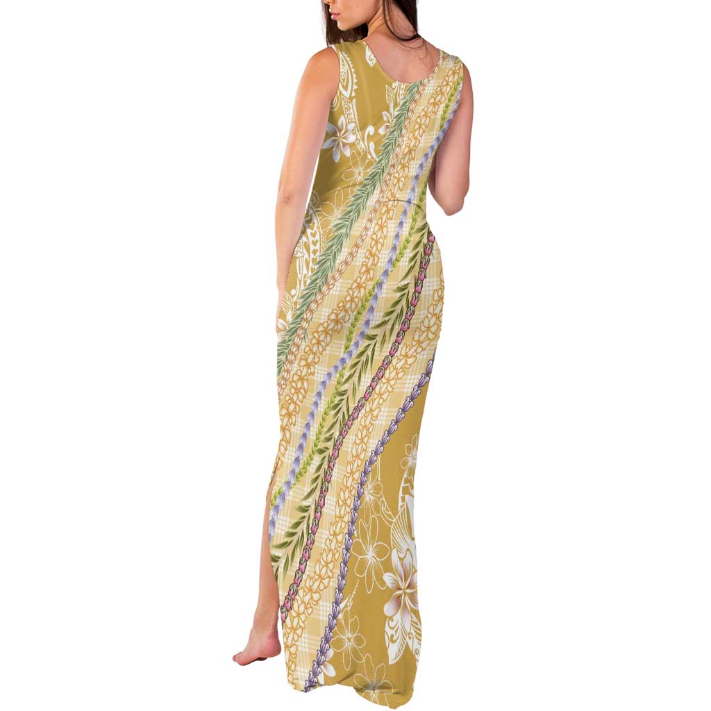 Yellow Palaka Hawaii Leis Tank Maxi Dress Hawaiian-plaid Elegant Tropical Vibes - Polynesian Pride