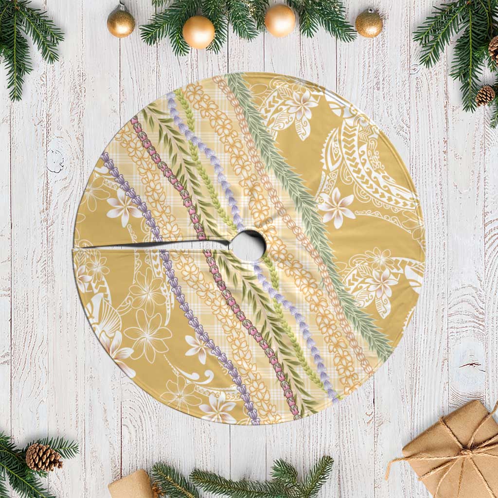 Yellow Palaka Hawaii Leis Tree Skirt Hawaiian-plaid Elegant Tropical Vibes - Polynesian Pride
