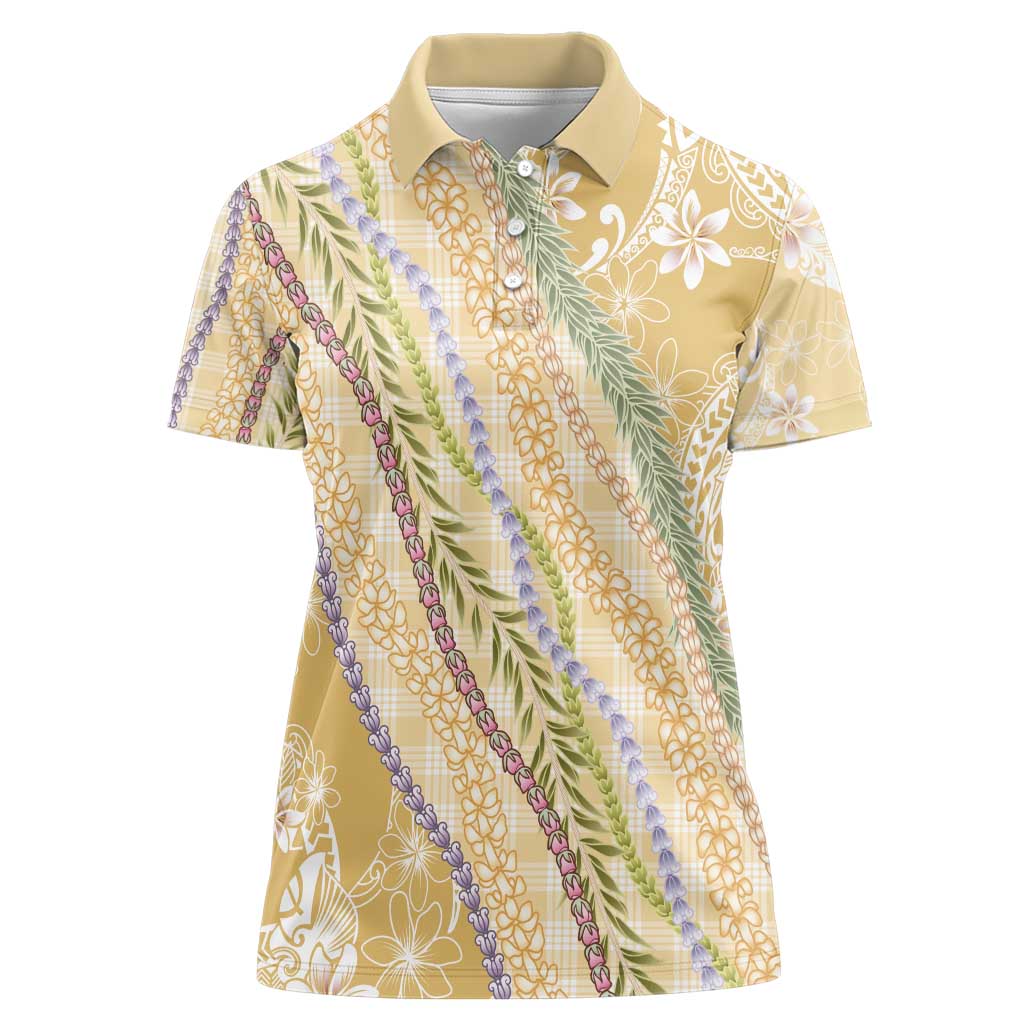 Yellow Palaka Hawaii Leis Women Polo Shirt Hawaiian-plaid Elegant Tropical Vibes - Polynesian Pride