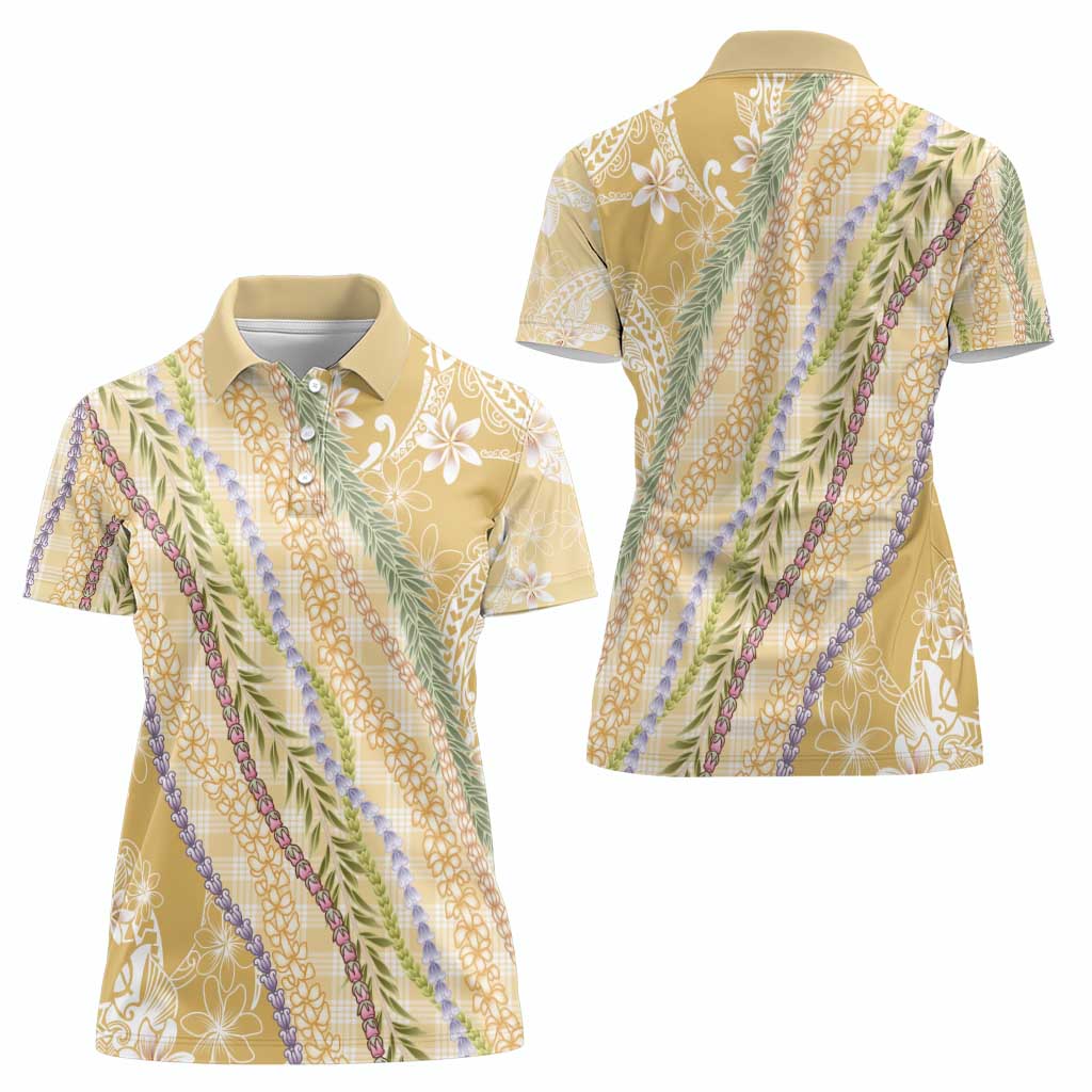 Yellow Palaka Hawaii Leis Women Polo Shirt Hawaiian-plaid Elegant Tropical Vibes - Polynesian Pride