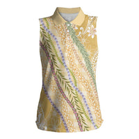 Yellow Palaka Hawaii Leis Women Sleeveless Polo Shirt Hawaiian-plaid Elegant Tropical Vibes LT14 Female Yellow - Polynesian Pride