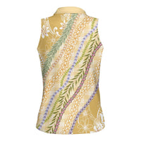 Yellow Palaka Hawaii Leis Women Sleeveless Polo Shirt Hawaiian-plaid Elegant Tropical Vibes LT14 - Polynesian Pride