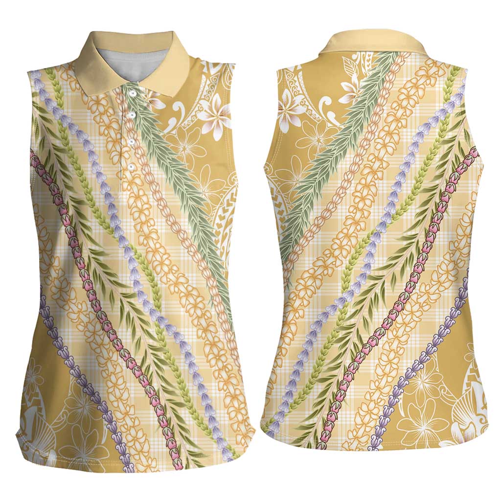 Yellow Palaka Hawaii Leis Women Sleeveless Polo Shirt Hawaiian-plaid Elegant Tropical Vibes LT14 - Polynesian Pride