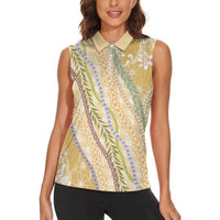 Yellow Palaka Hawaii Leis Women Sleeveless Polo Shirt Hawaiian-plaid Elegant Tropical Vibes LT14 - Polynesian Pride