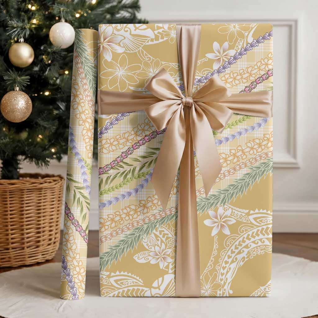 Yellow Palaka Hawaii Leis Wrapping Paper Hawaiian-plaid Elegant Tropical Vibes - Polynesian Pride