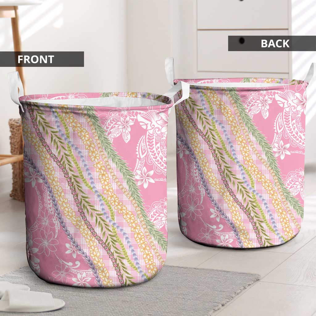 Pink Palaka Hawaii Leis Laundry Basket Hawaiian-plaid Elegant Tropical Vibes - Polynesian Pride