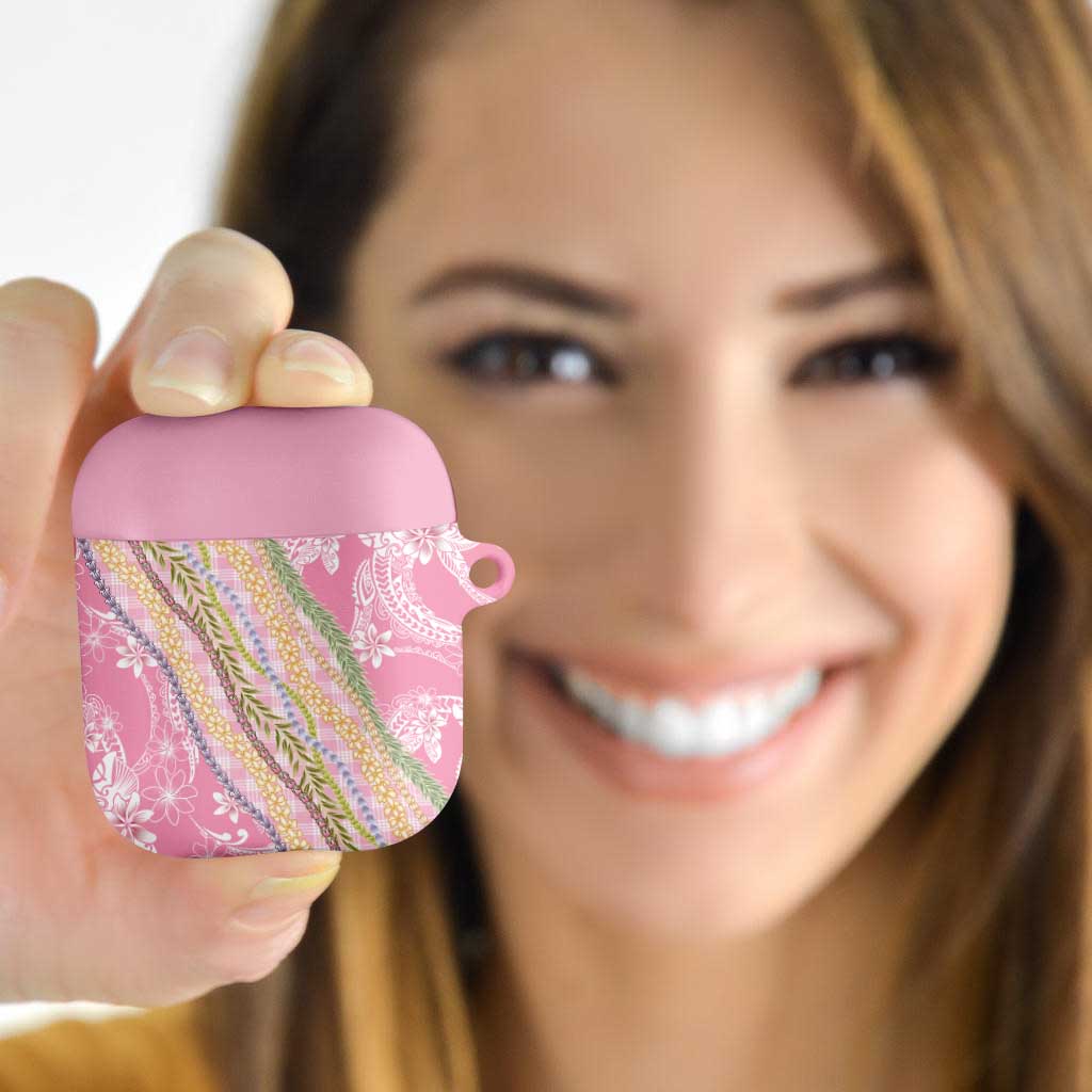 Pink Palaka Hawaii Leis AirPods Case Hawaiian-plaid Elegant Tropical Vibes - Polynesian Pride