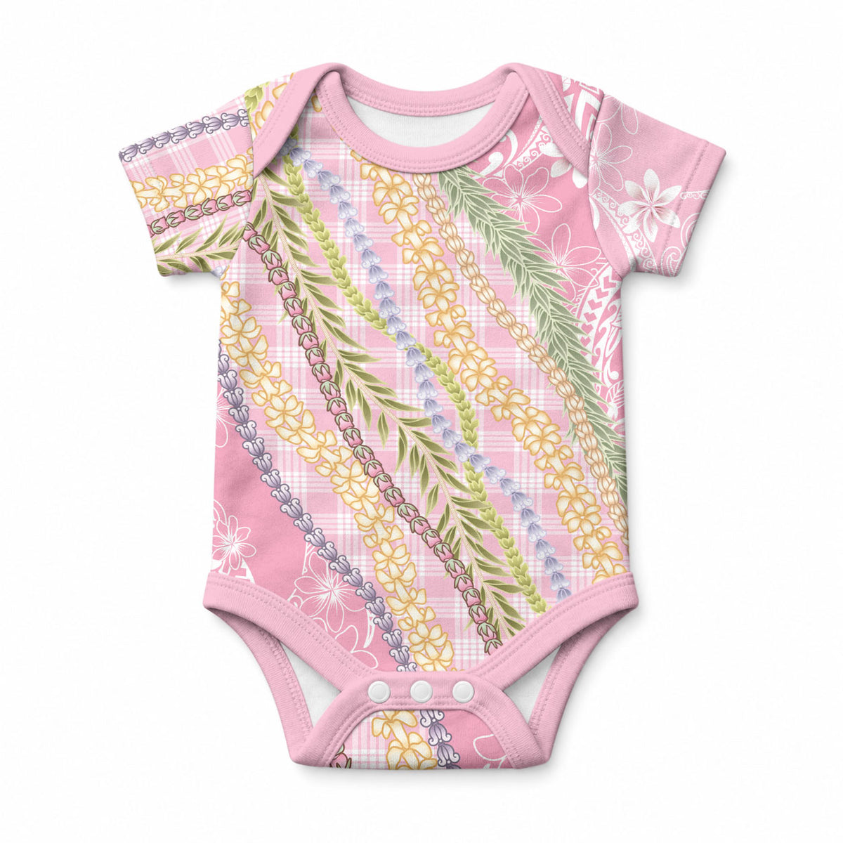 Pink Palaka Hawaii Leis Baby Onesie Hawaiian-plaid Elegant Tropical Vibes