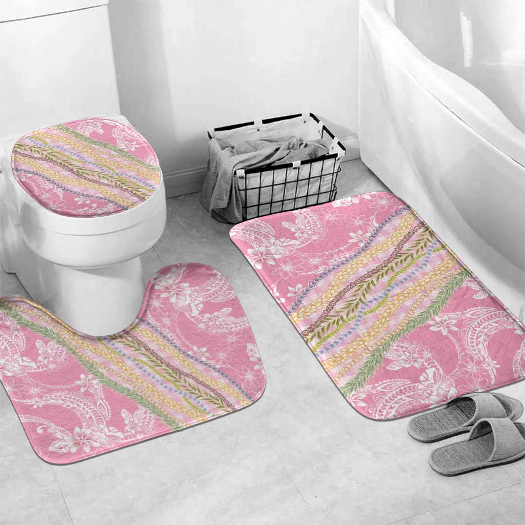 Pink Palaka Hawaii Leis Bathroom Set Hawaiian-plaid Elegant Tropical Vibes LT14 Mat Set Only (3 pcs) One Size Pink - Polynesian Pride