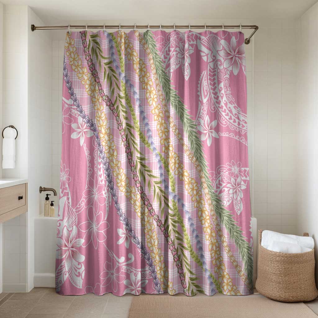 Pink Palaka Hawaii Leis Bathroom Set Hawaiian-plaid Elegant Tropical Vibes LT14 Shower Curtain Only Pink - Polynesian Pride