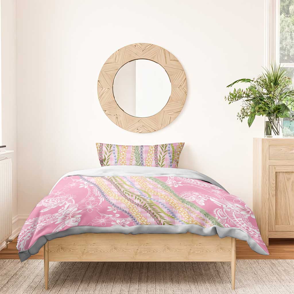 Pink Palaka Hawaii Leis Bedding Set Hawaiian-plaid Elegant Tropical Vibes LT14 - Polynesian Pride