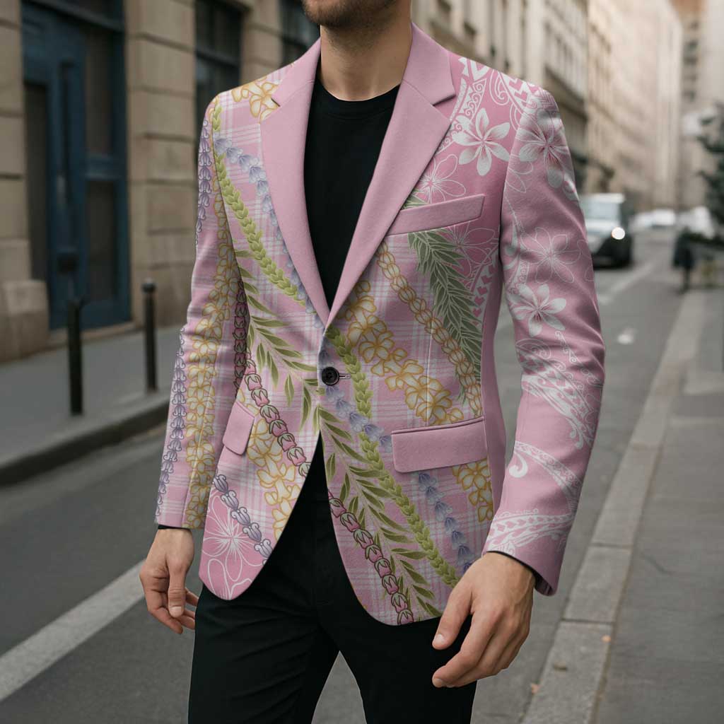 Pink Palaka Hawaii Leis Blazer Hawaiian-plaid Elegant Tropical Vibes - Polynesian Pride