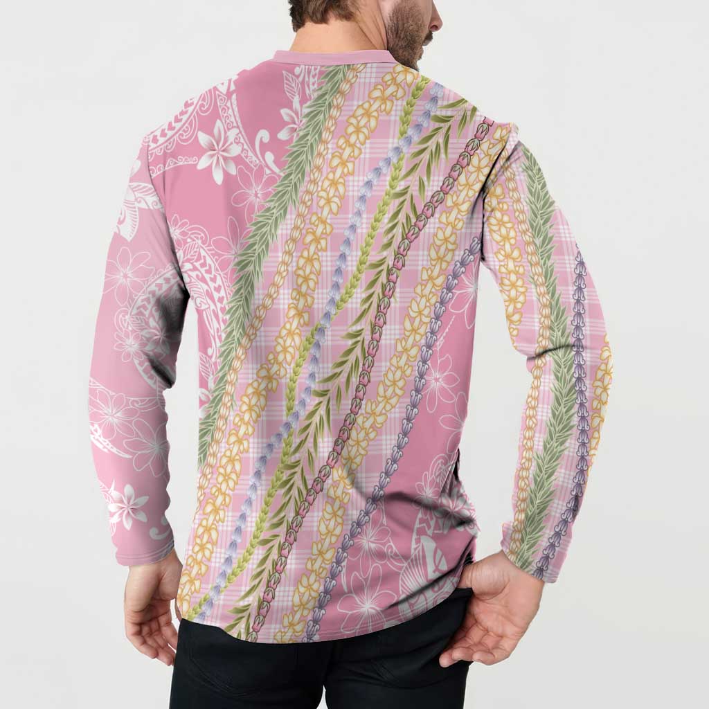 Pink Palaka Hawaii Leis Button Sweatshirt Hawaiian-plaid Elegant Tropical Vibes - Polynesian Pride