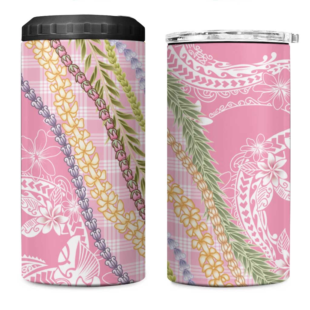 Pink Palaka Hawaii Leis 4 in 1 Can Cooler Tumbler Hawaiian-plaid Elegant Tropical Vibes LT14 One Size: 16 oz Pink - Polynesian Pride