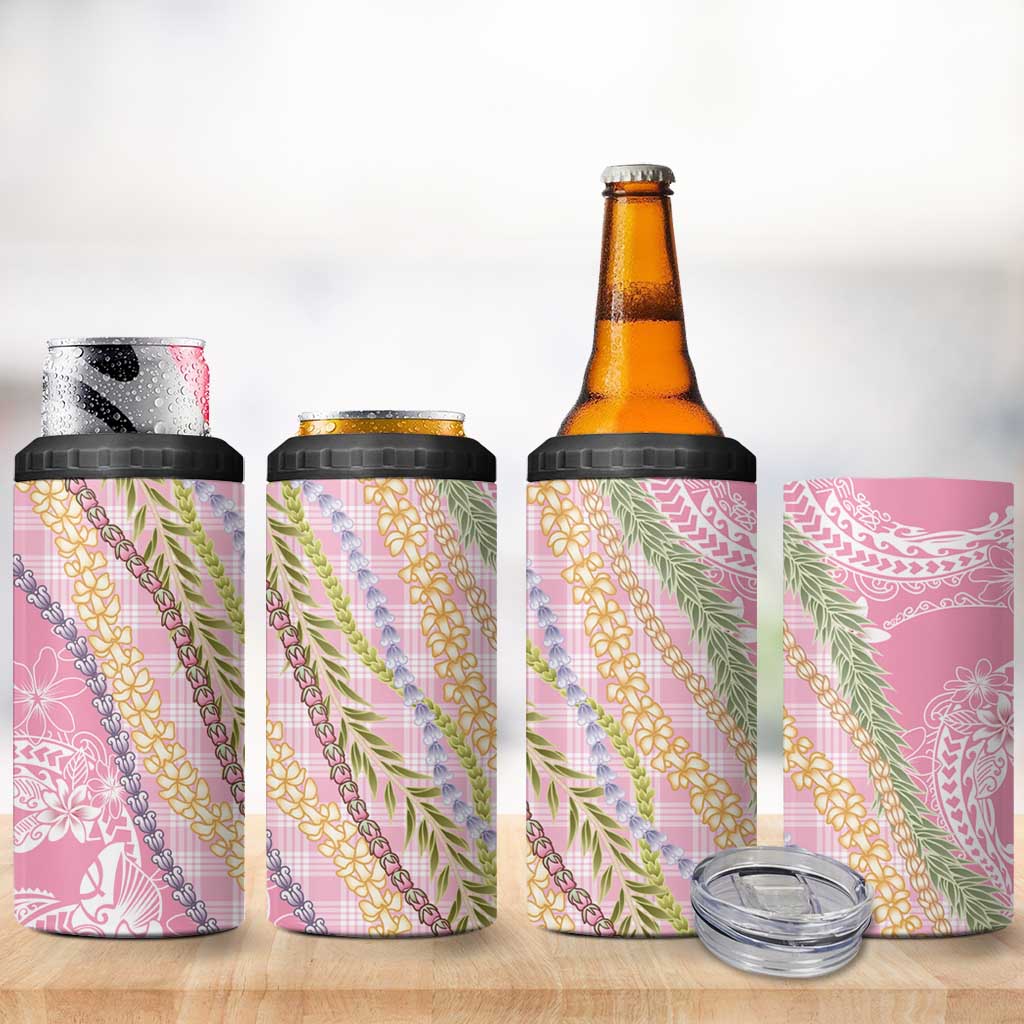 Pink Palaka Hawaii Leis 4 in 1 Can Cooler Tumbler Hawaiian-plaid Elegant Tropical Vibes LT14 - Polynesian Pride