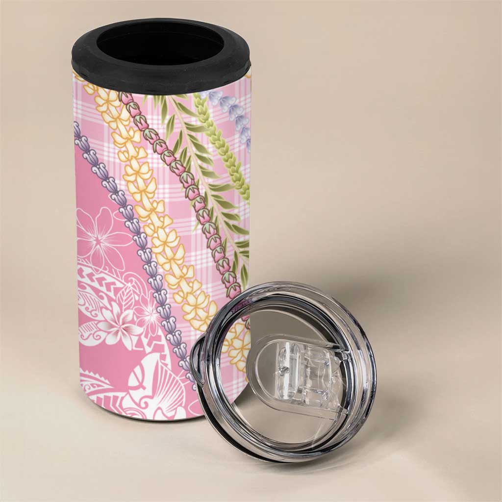 Pink Palaka Hawaii Leis 4 in 1 Can Cooler Tumbler Hawaiian-plaid Elegant Tropical Vibes LT14 - Polynesian Pride