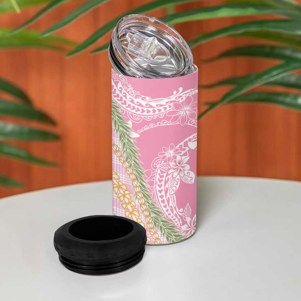 Pink Palaka Hawaii Leis 4 in 1 Can Cooler Tumbler Hawaiian-plaid Elegant Tropical Vibes LT14 - Polynesian Pride