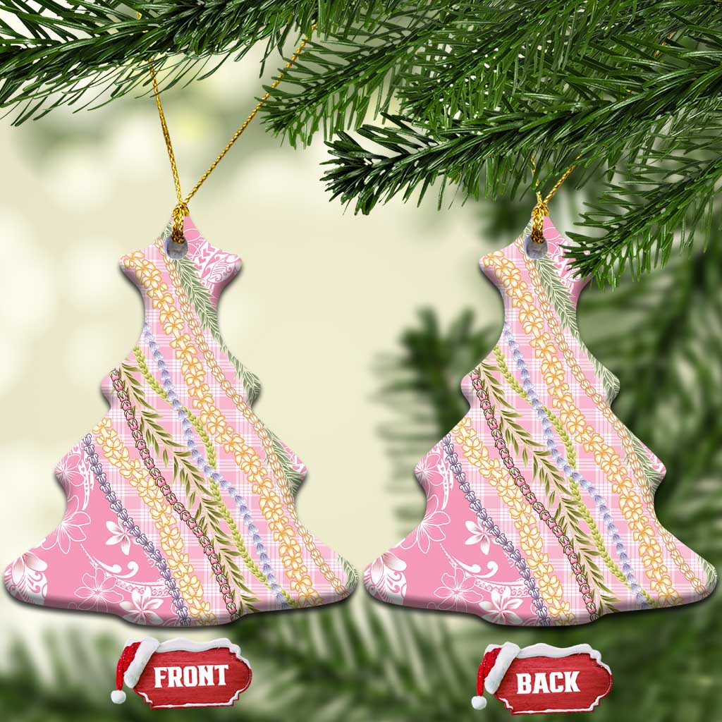 Pink Palaka Hawaii Leis Ceramic Ornament Hawaiian-plaid Elegant Tropical Vibes - Polynesian Pride