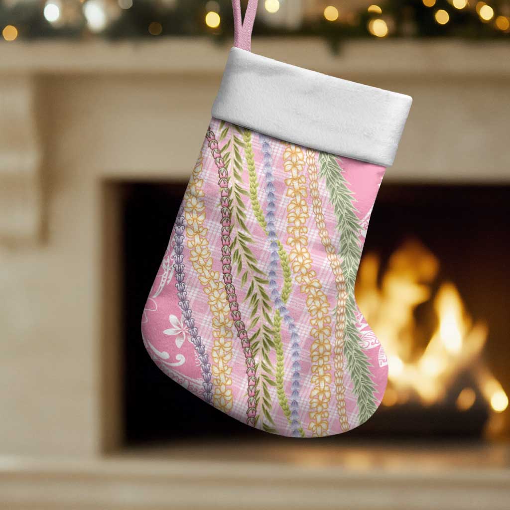 Pink Palaka Hawaii Leis Christmas Stocking Hawaiian-plaid Elegant Tropical Vibes - Polynesian Pride