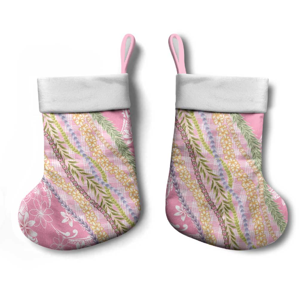 Pink Palaka Hawaii Leis Christmas Stocking Hawaiian-plaid Elegant Tropical Vibes - Polynesian Pride