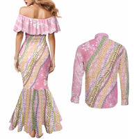 Pink Palaka Hawaii Leis Couples Matching Mermaid Dress and Long Sleeve Button Shirt Hawaiian-plaid Elegant Tropical Vibes LT14 - Polynesian Pride